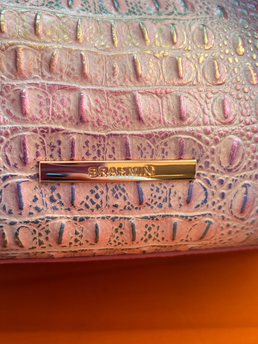 Brahmin Iridescent Pink Croc-Embossed Satchel - Picture 4 of 11